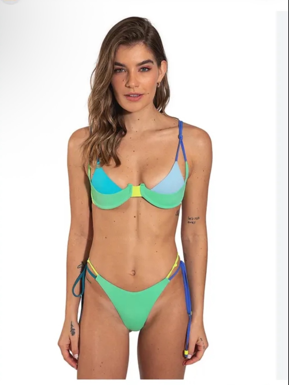 Colorblock Underwire Bikini Set in Aqua, Green & Blue - Women Swim